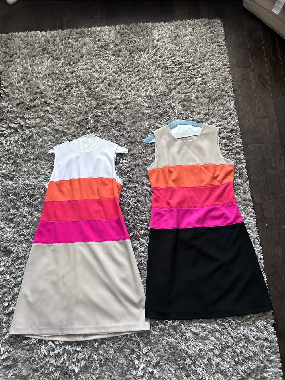 Calvin Klein Colorblock Zip Front Shift Dress in Beige, Black & Orange